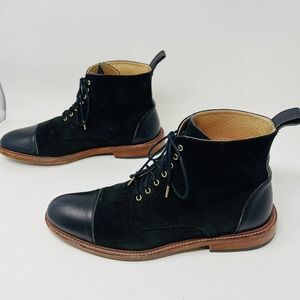 Taft Suede Lace Up Chukka Boot Leather Tip Toe Black - 43